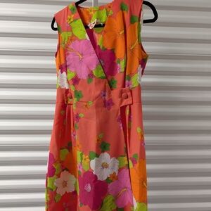 Vintage Sears Hawaiian Coral Floral Sleeveless Dress